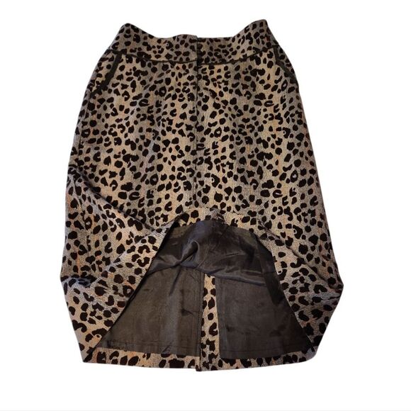 VTG Brown Leopard Velvet Textured High Waist Midi Pencil Skirt Size 6 - Picture 12 of 14